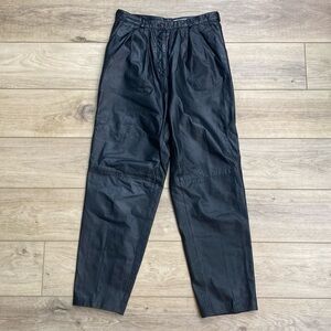 Vintage Lord & Taylor Genuine Black Leather Pants Pleated Barrel Womens